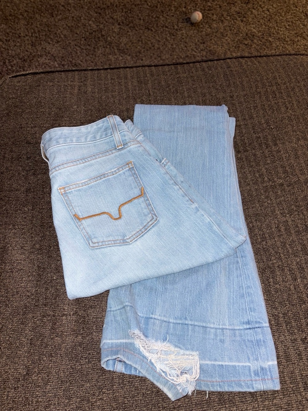 Kimes Ranch Light Blue Flare Jeans - Distressed Hem